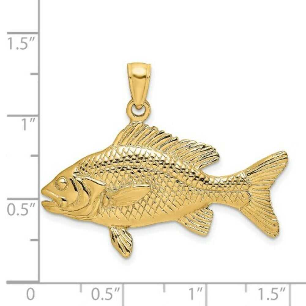 14K Yellow Gold 3-D Textured RED SNAPPER FISH Charm Pendant