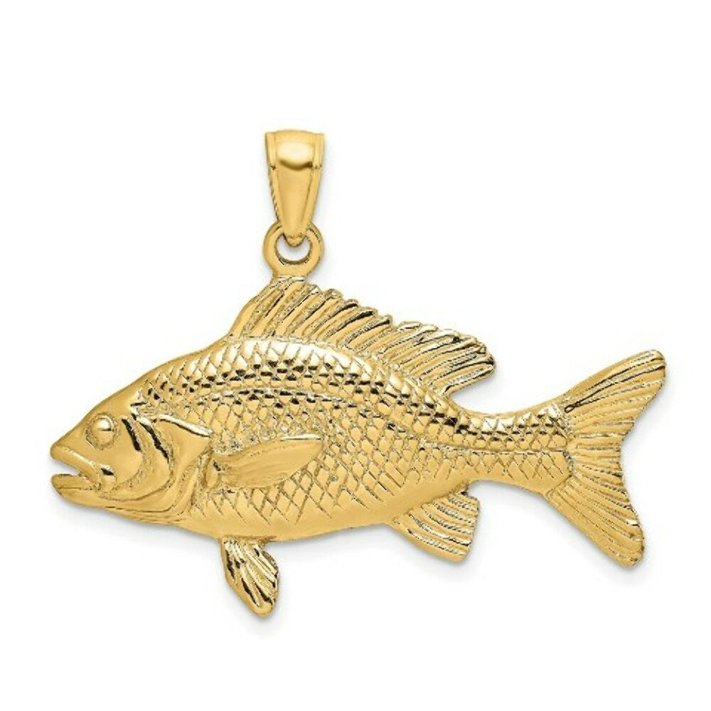 14K Yellow Gold 3-D Textured RED SNAPPER FISH Charm Pendant