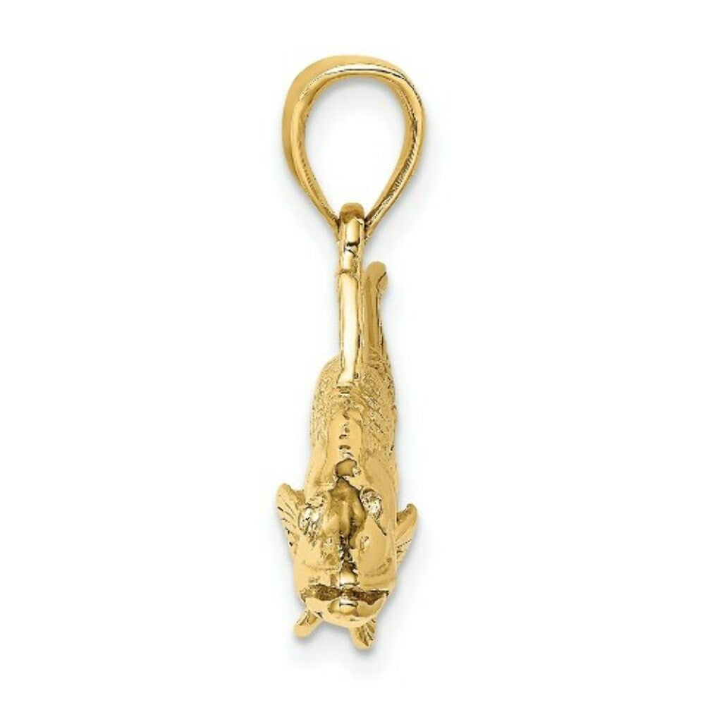 14K Yellow Gold 3-D Snook Fish Charm Pendant