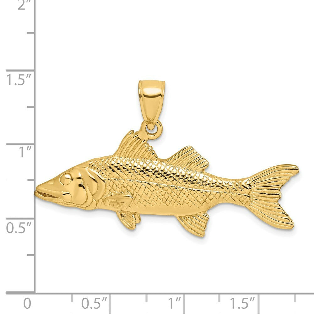 14K Yellow Gold 3-D Snook Fish Charm Pendant