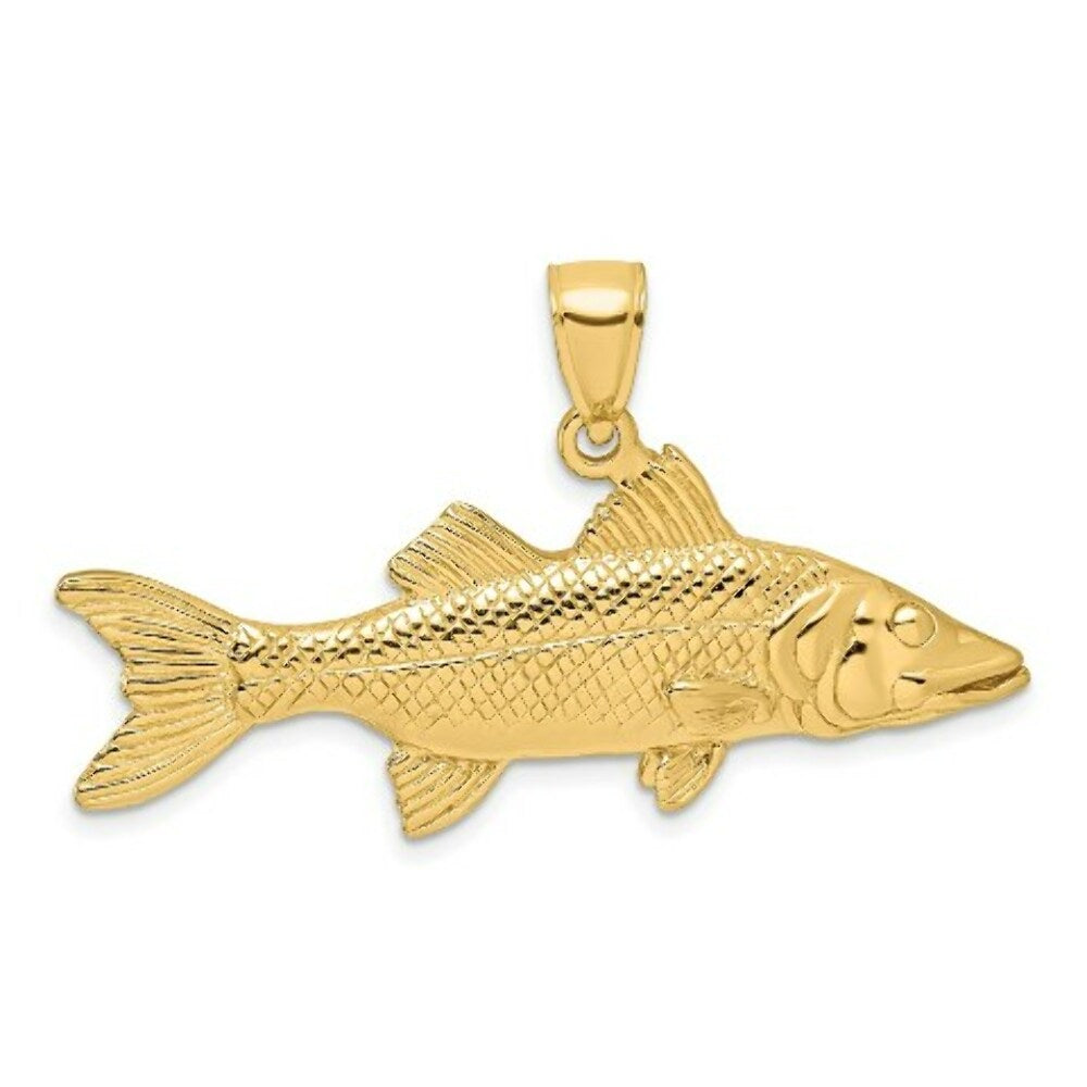 14K Yellow Gold 3-D Snook Fish Charm Pendant