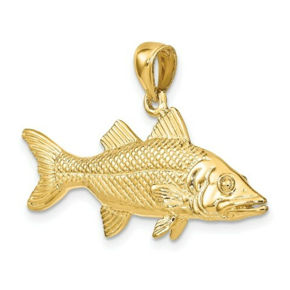 14K Yellow Gold 3-D Snook Fish Charm Pendant