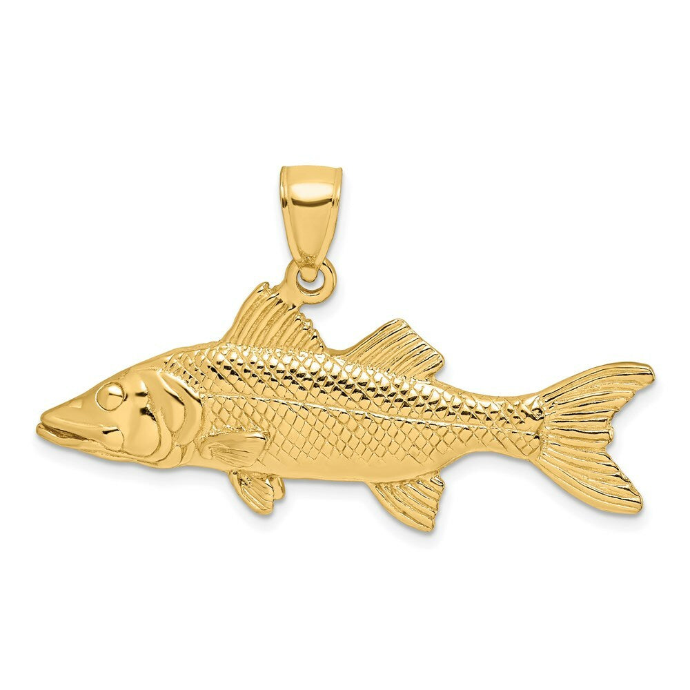 14K Yellow Gold 3-D Snook Fish Charm Pendant