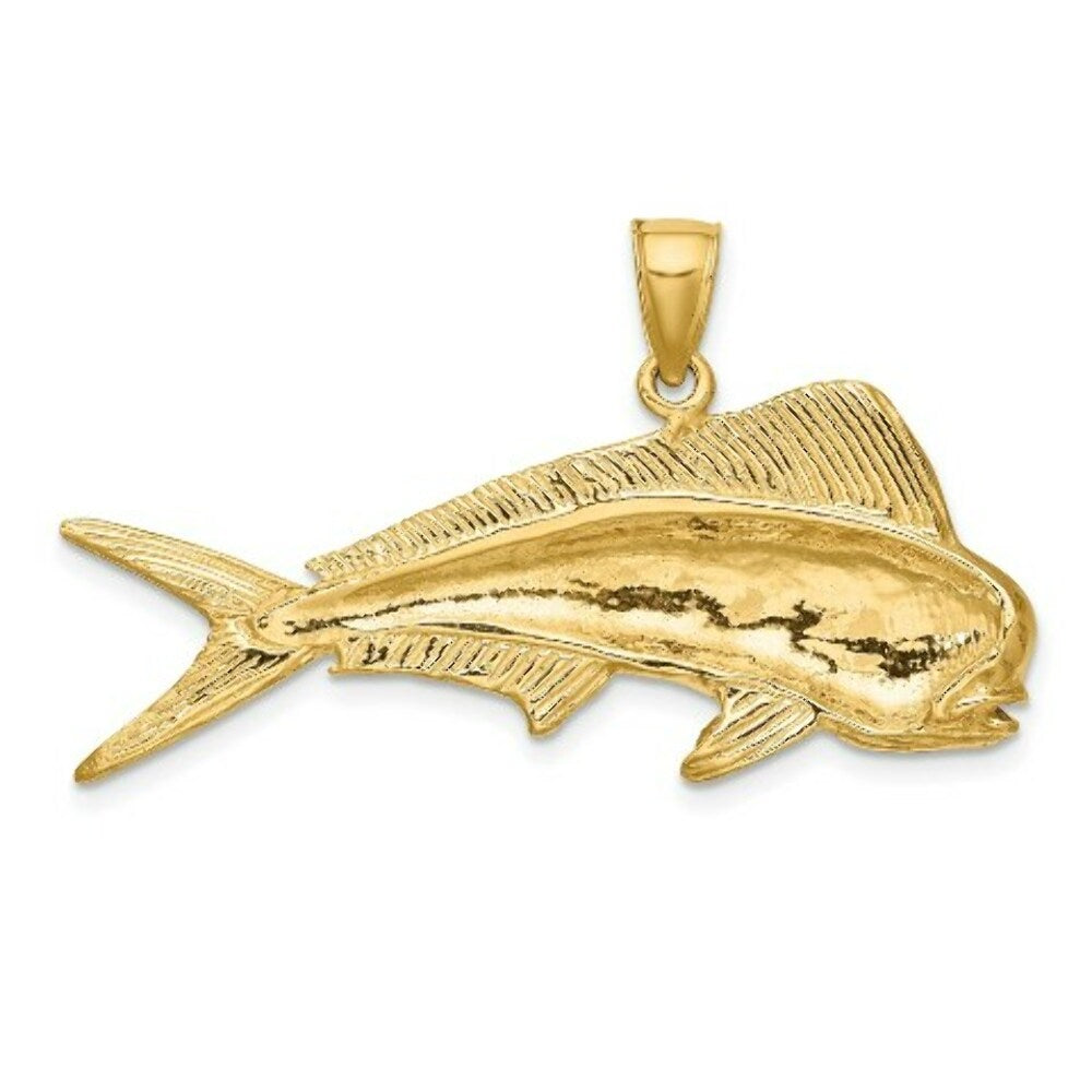14K Yellow Gold 2-D MALE DORADO (MAHI-MAHI) Charm Pendant
