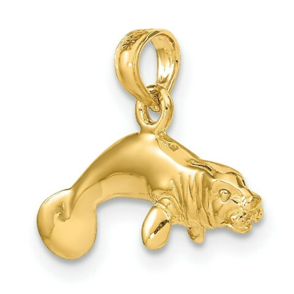 14K Yellow Gold 3-D Polished Swimming Manatee Charm Pendant