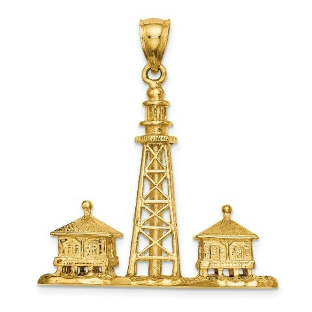 14K Yellow Gold 3-D Sanibel Island Lighthouse Charm Pendant