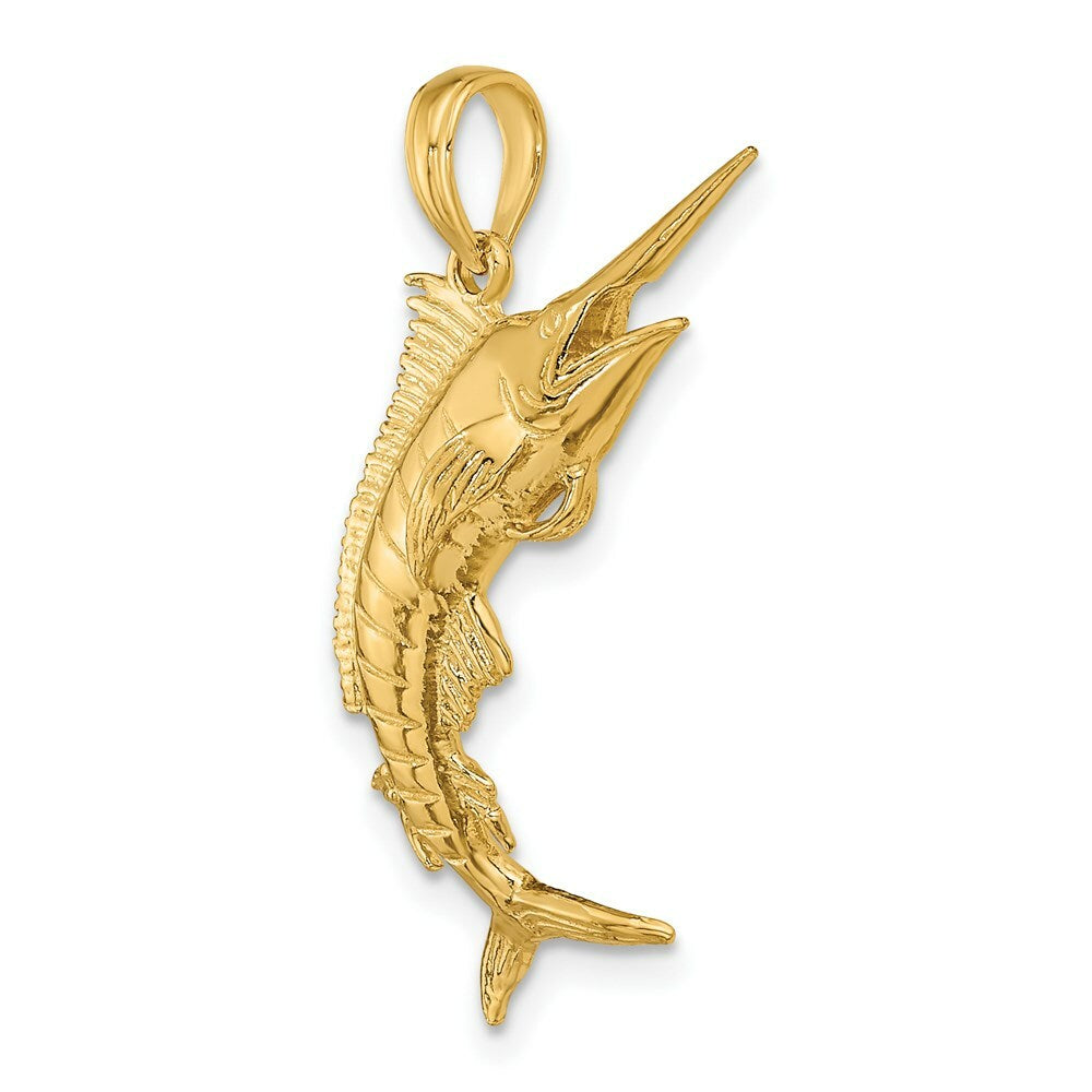 14K Yellow Gold 3-D Polished BLUE MARLIN Charm Pendant