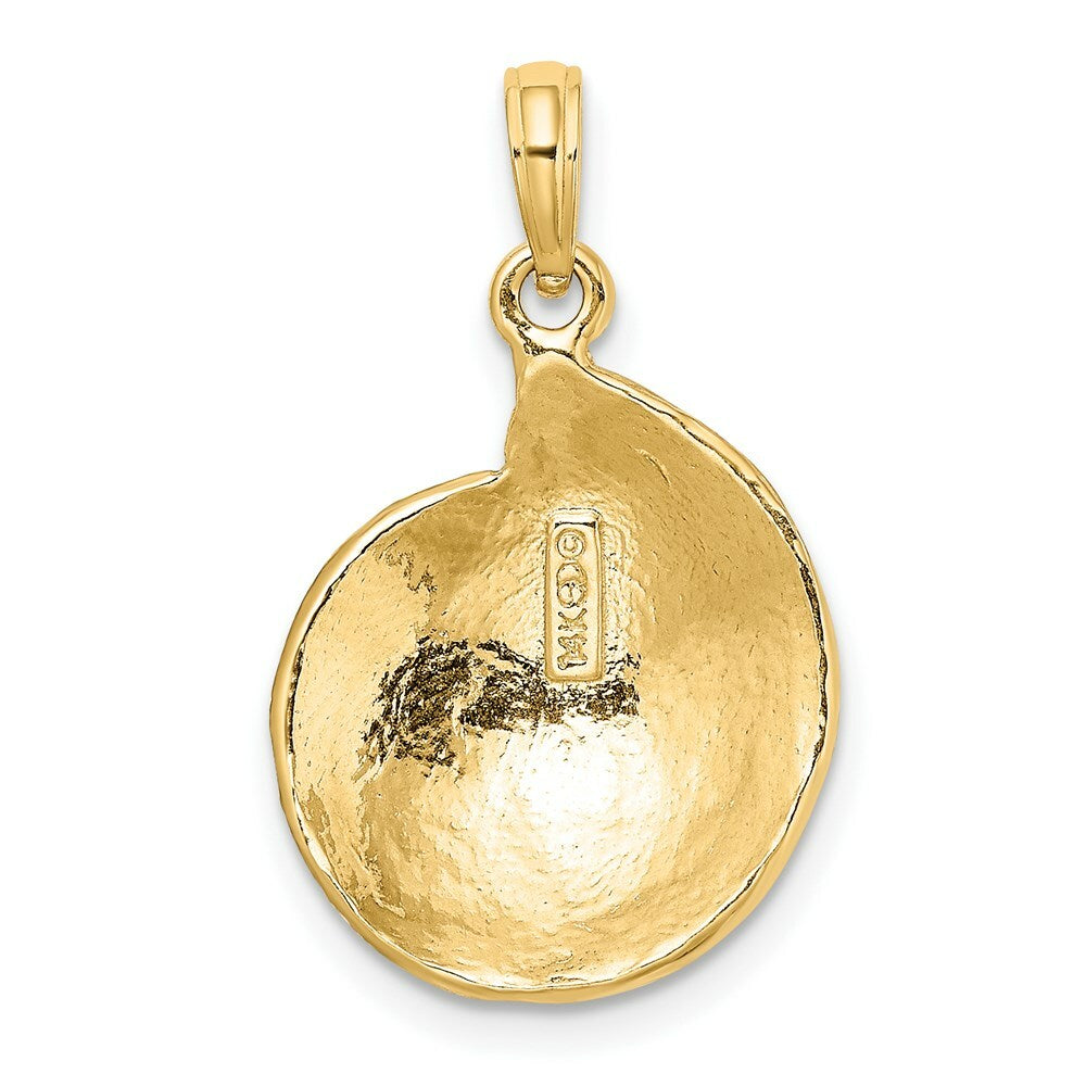 14K Yellow Gold 2-D Textured Pearl Troca Spiral Charm Pendant