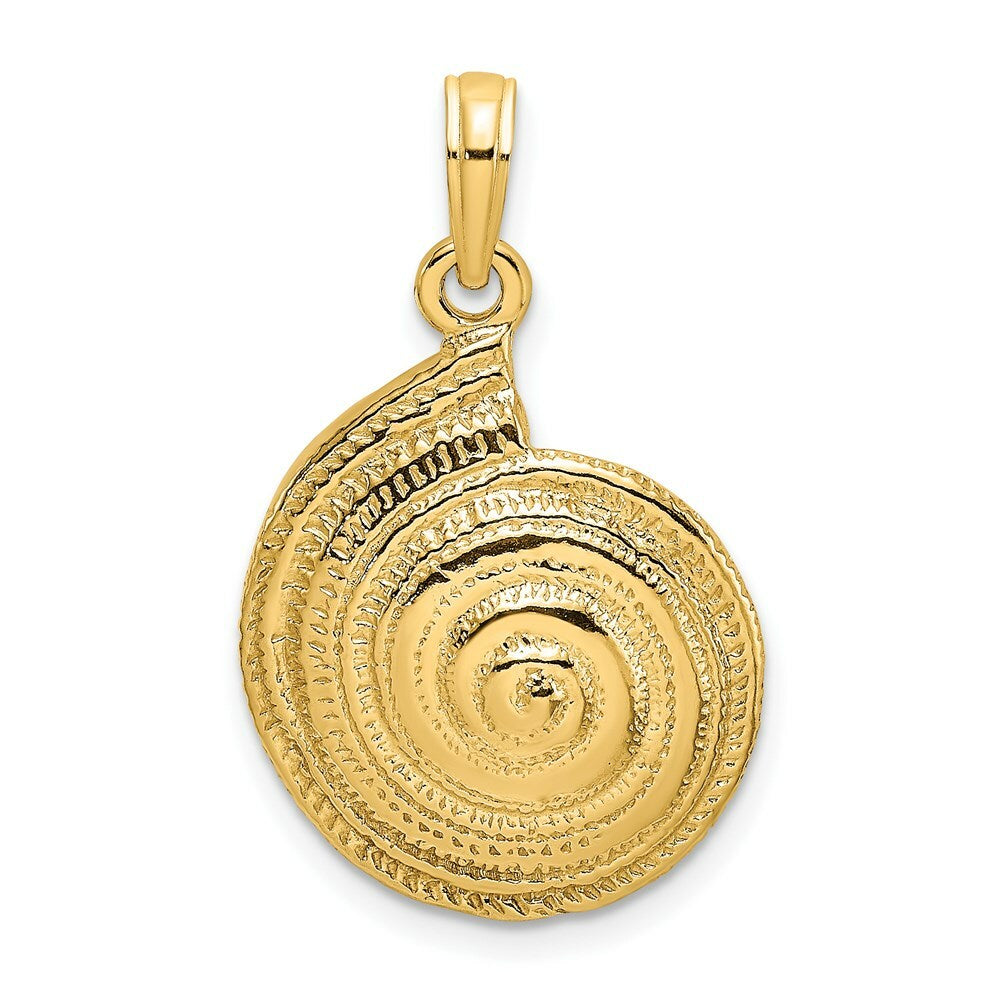 14K Yellow Gold 2-D Textured Pearl Troca Spiral Charm Pendant