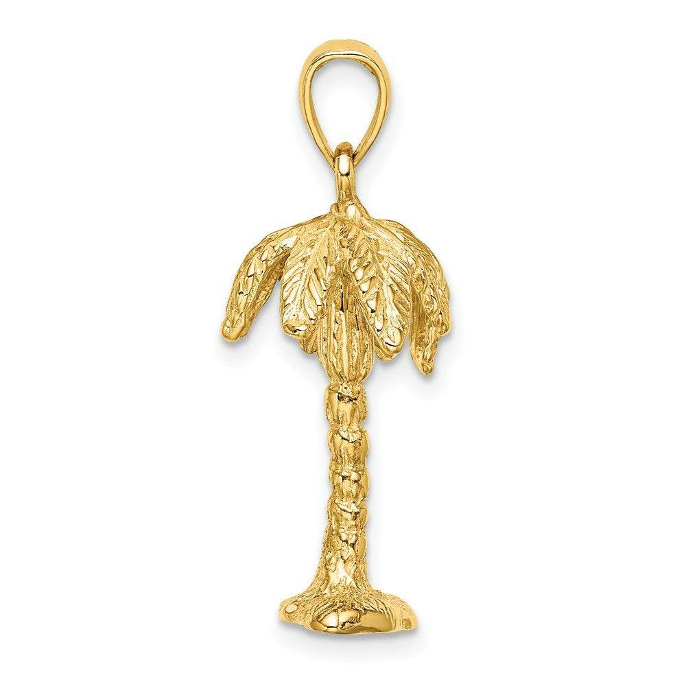 14K Yellow Gold 3-D & Textured Palm Tree Charm Pendant