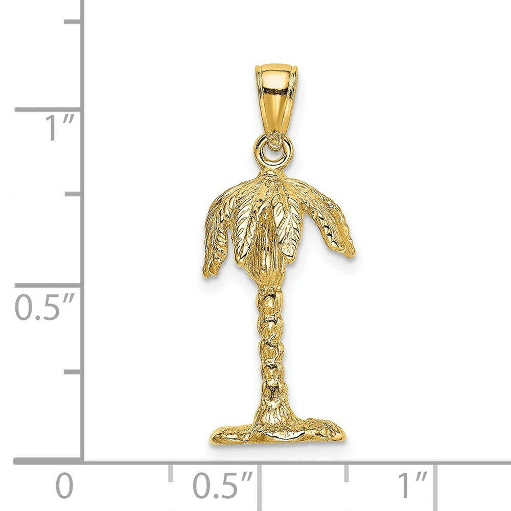 14K Yellow Gold 3-D & Textured Palm Tree Charm Pendant