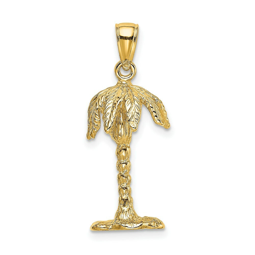 14K Yellow Gold 3-D & Textured Palm Tree Charm Pendant