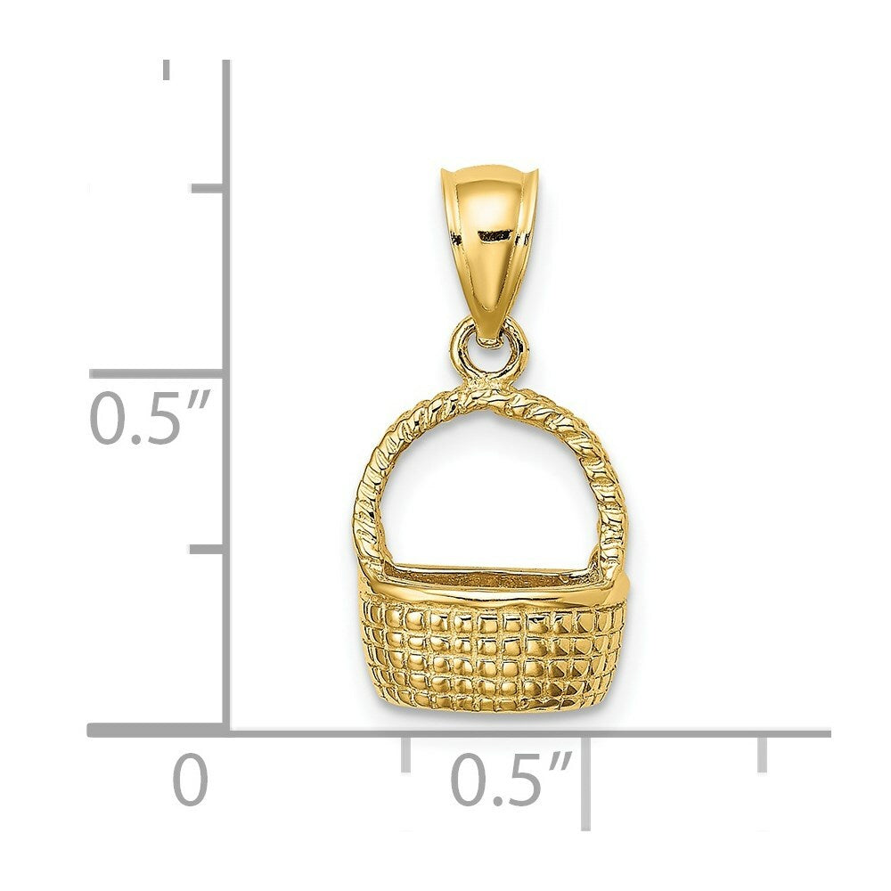 14K Yellow Gold 2-D Flat Back Basket Charm Pendant