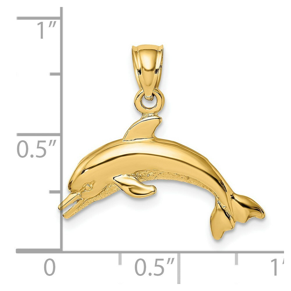 14K Yellow Gold Textured & Polished Dolphin Jumpin Charm Pendant