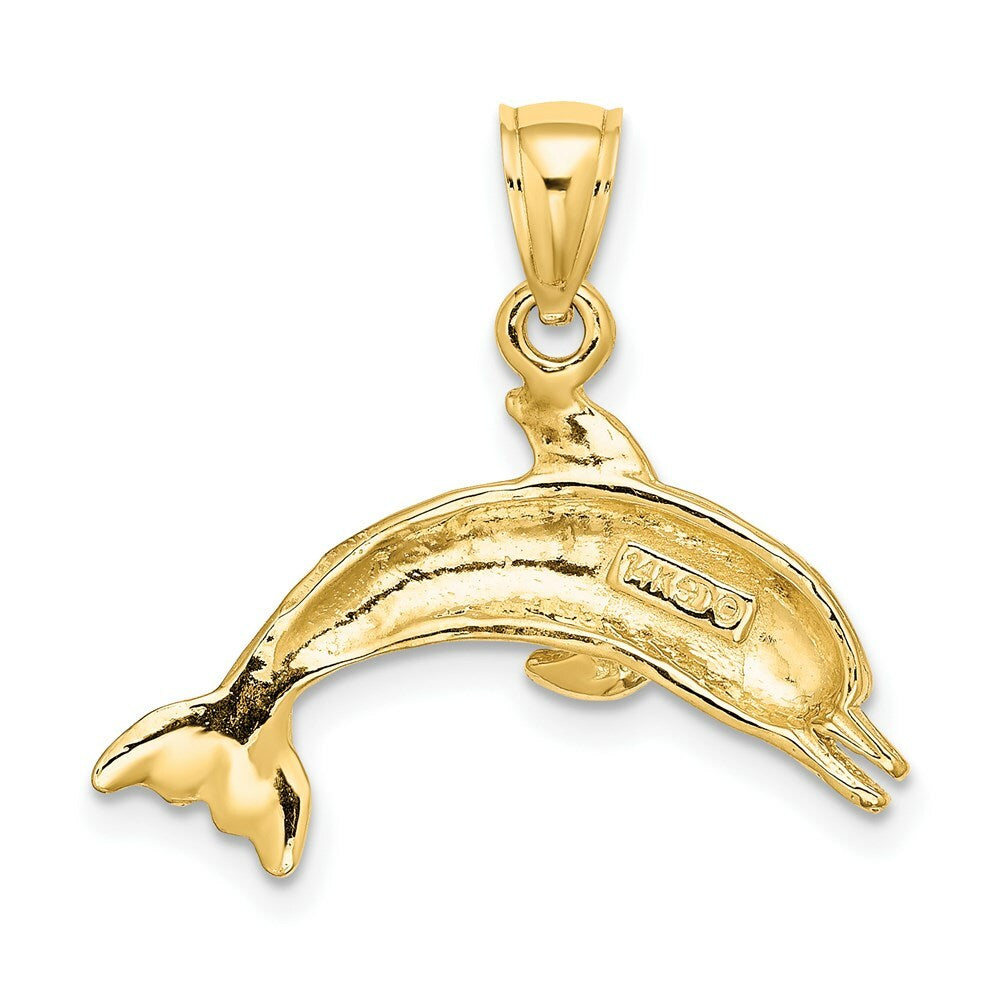 14K Yellow Gold Textured & Polished Dolphin Jumpin Charm Pendant