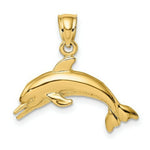 Load image into Gallery viewer, 14K Yellow Gold Textured &amp; Polished Dolphin Jumpin Charm Pendant

