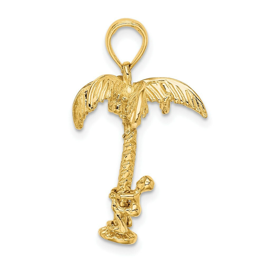 14K Yellow Gold 3-D PALM TREE With Moveable Man Charm Pendant