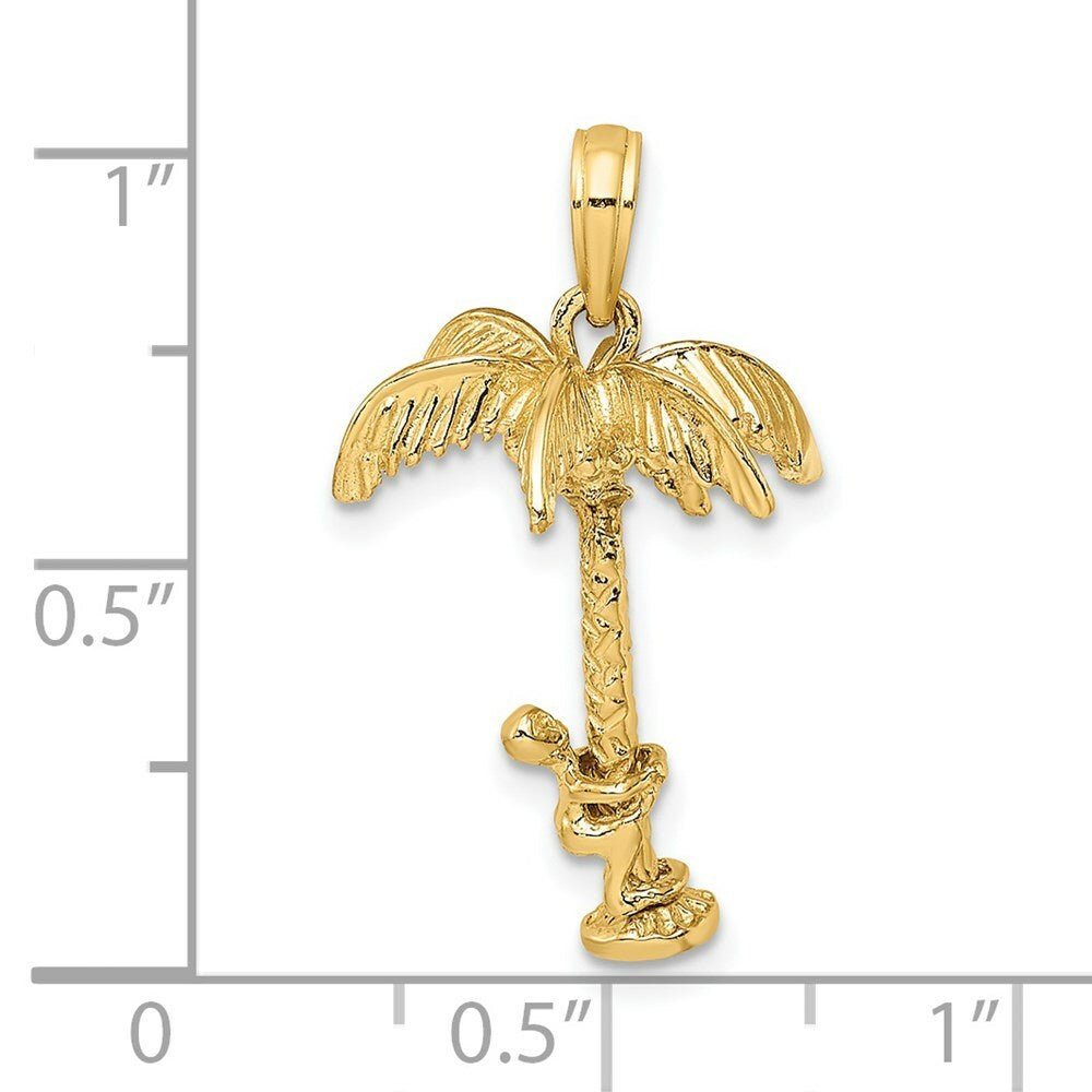 14K Yellow Gold 3-D PALM TREE With Moveable Man Charm Pendant