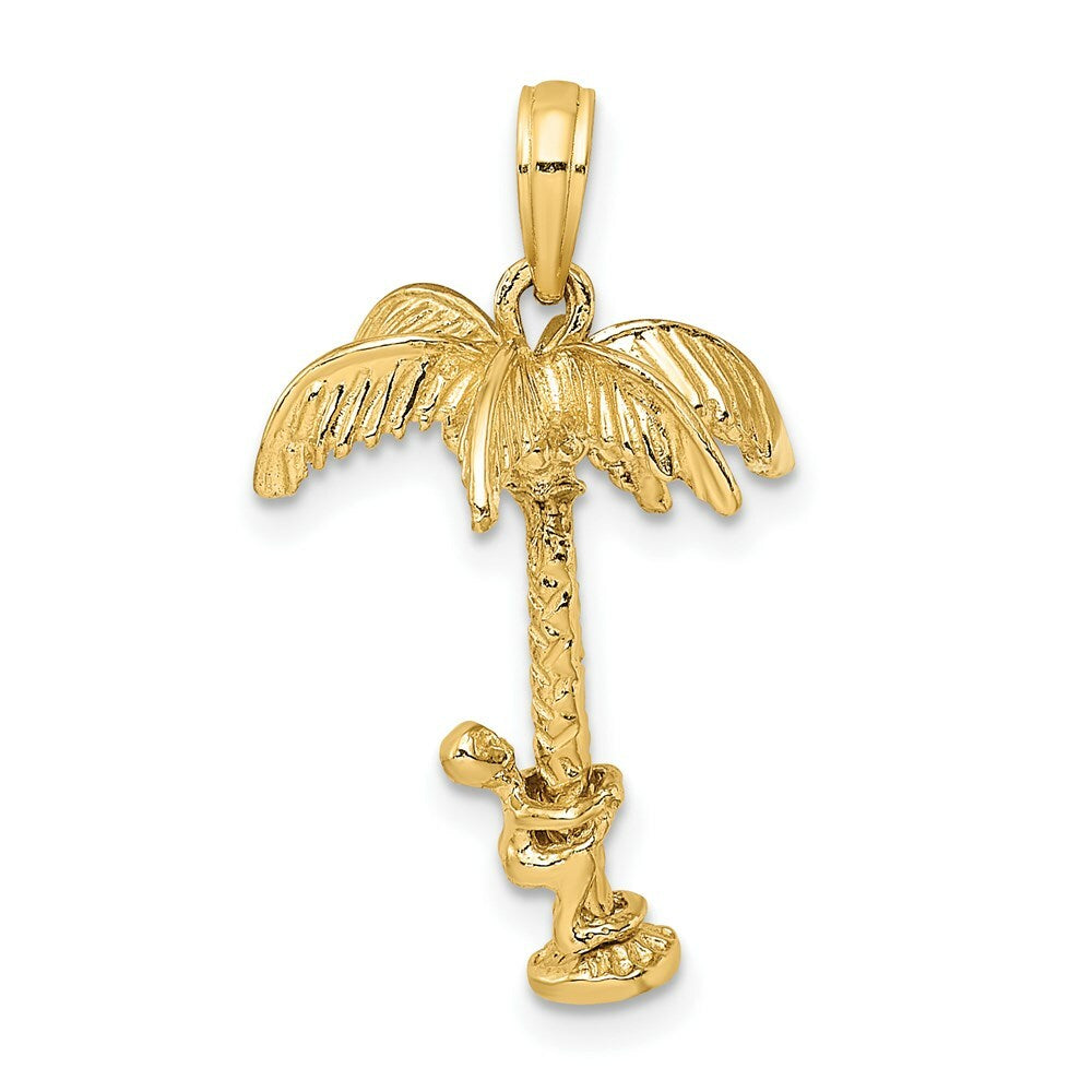 14K Yellow Gold 3-D PALM TREE With Moveable Man Charm Pendant