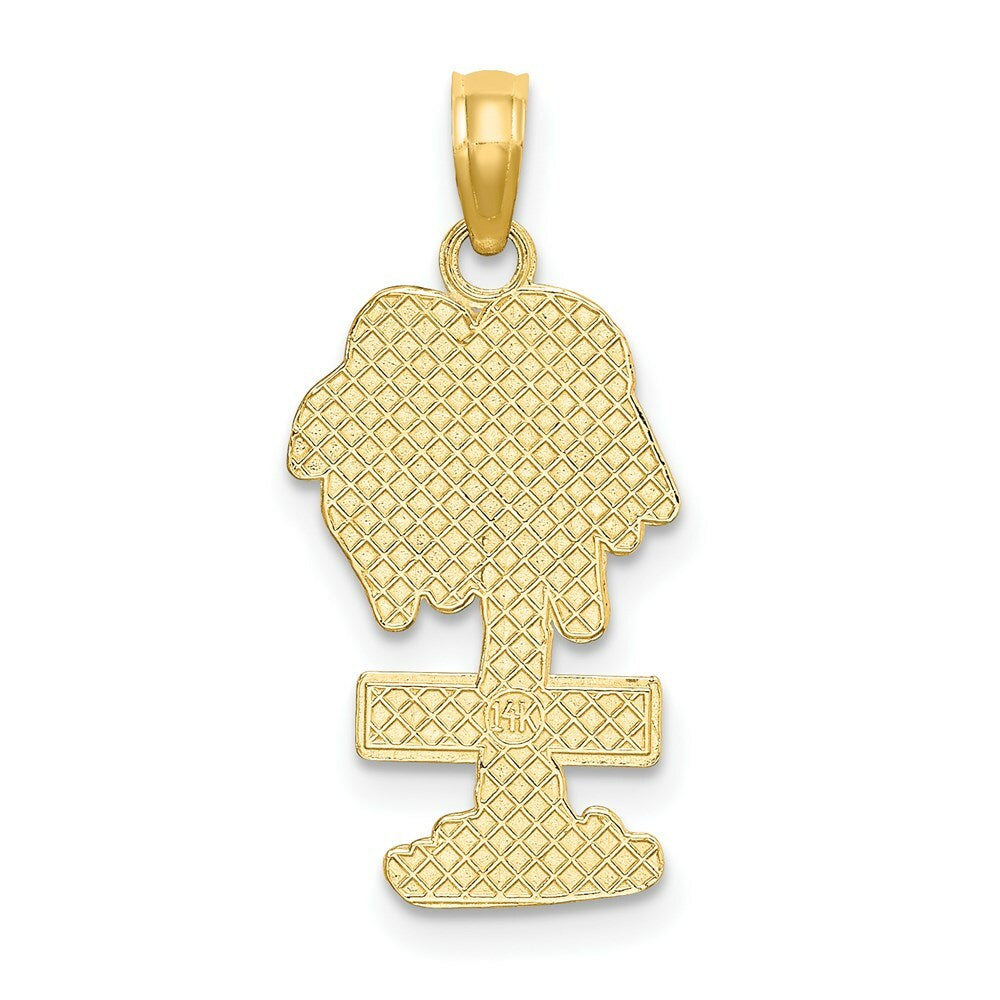 14K Yellow Gold 2-D HAWAII On Palm Tree Charm Pendant