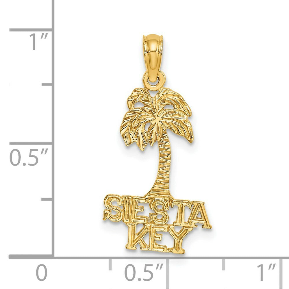 14K Yellow Gold Siesta Key Under Palm Tree Charm Pendant