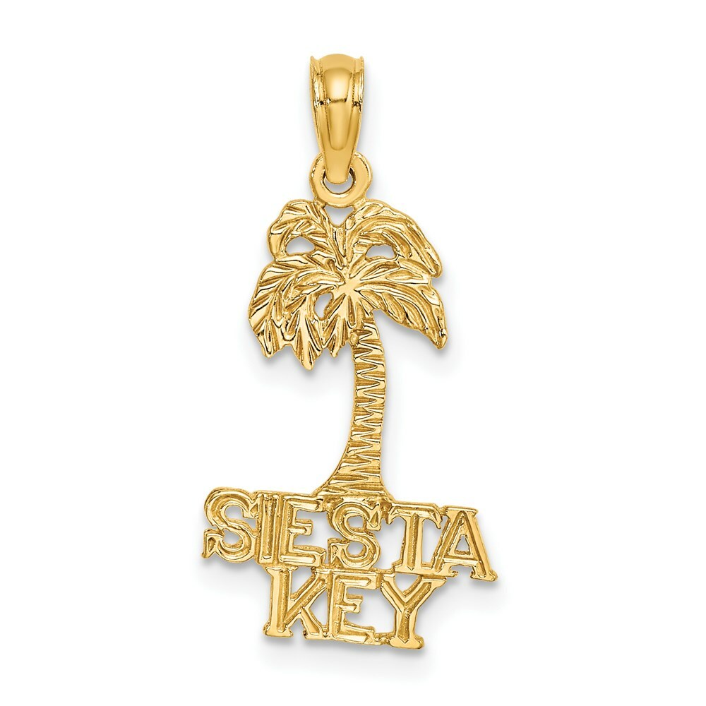 14K Yellow Gold Siesta Key Under Palm Tree Charm Pendant