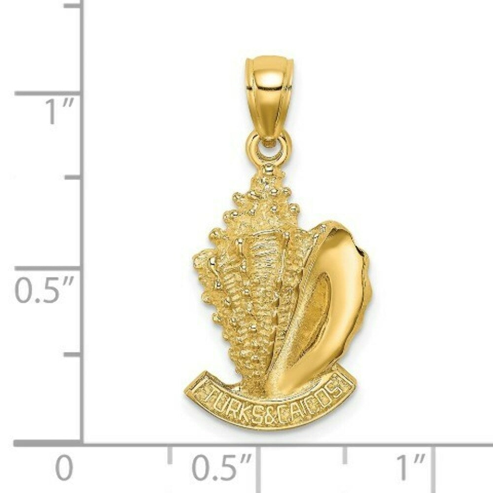 14K Yellow Gold 2-D TURKS & CAICOS Under Conch Shell Charm Pendant