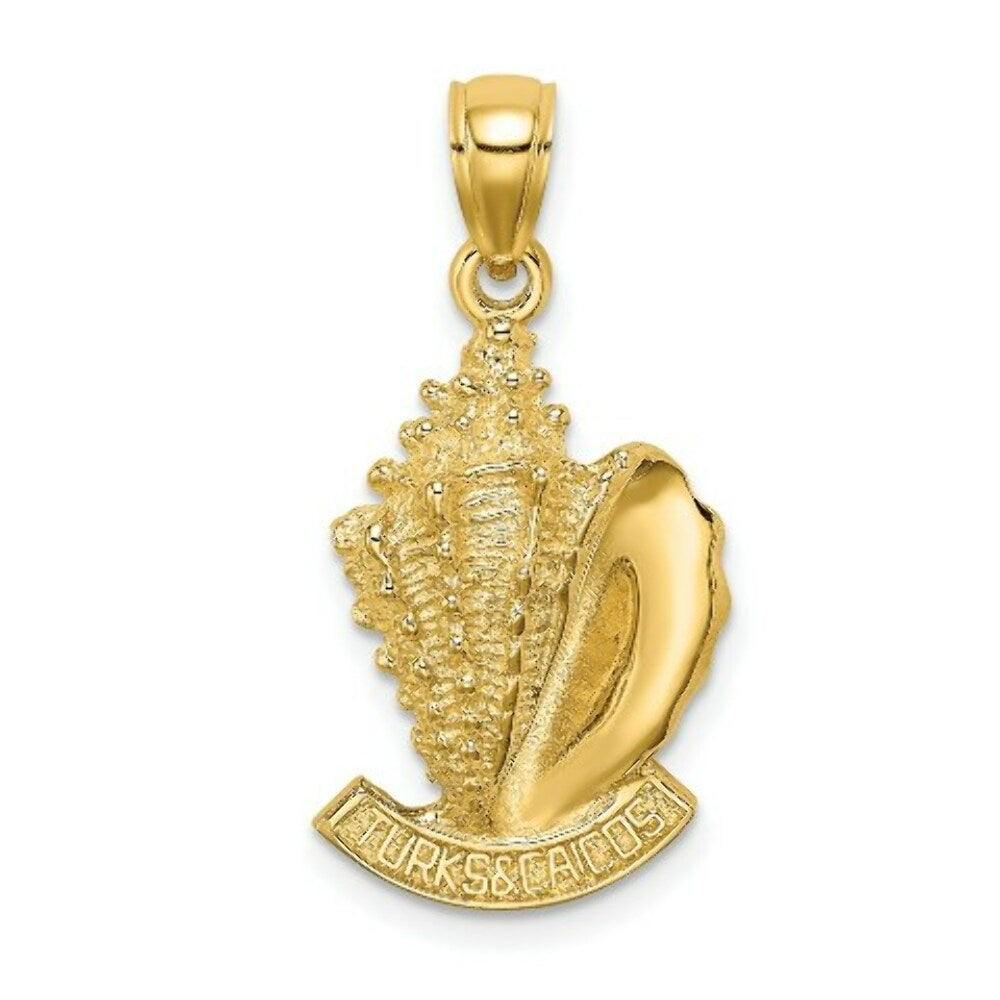 14K Yellow Gold 2-D TURKS & CAICOS Under Conch Shell Charm Pendant