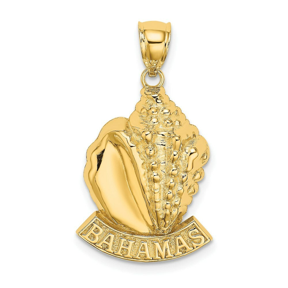 14K Yellow Gold 2-D Bahamas Under Conch Shell Charm Pendant