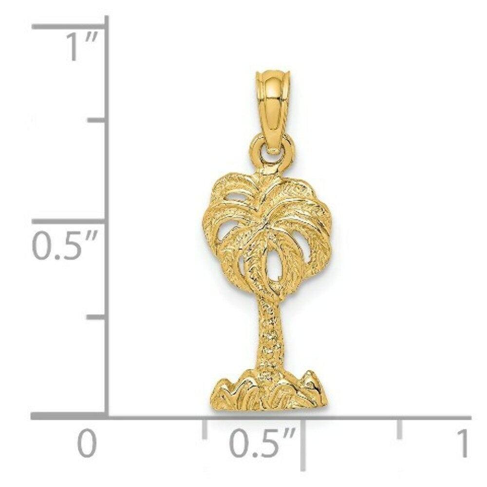 14K Yellow Gold 2-D Palm Tree Charm Pendant