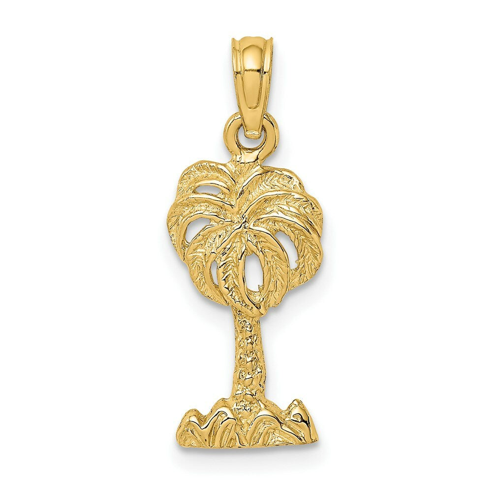 14K Yellow Gold 2-D Palm Tree Charm Pendant