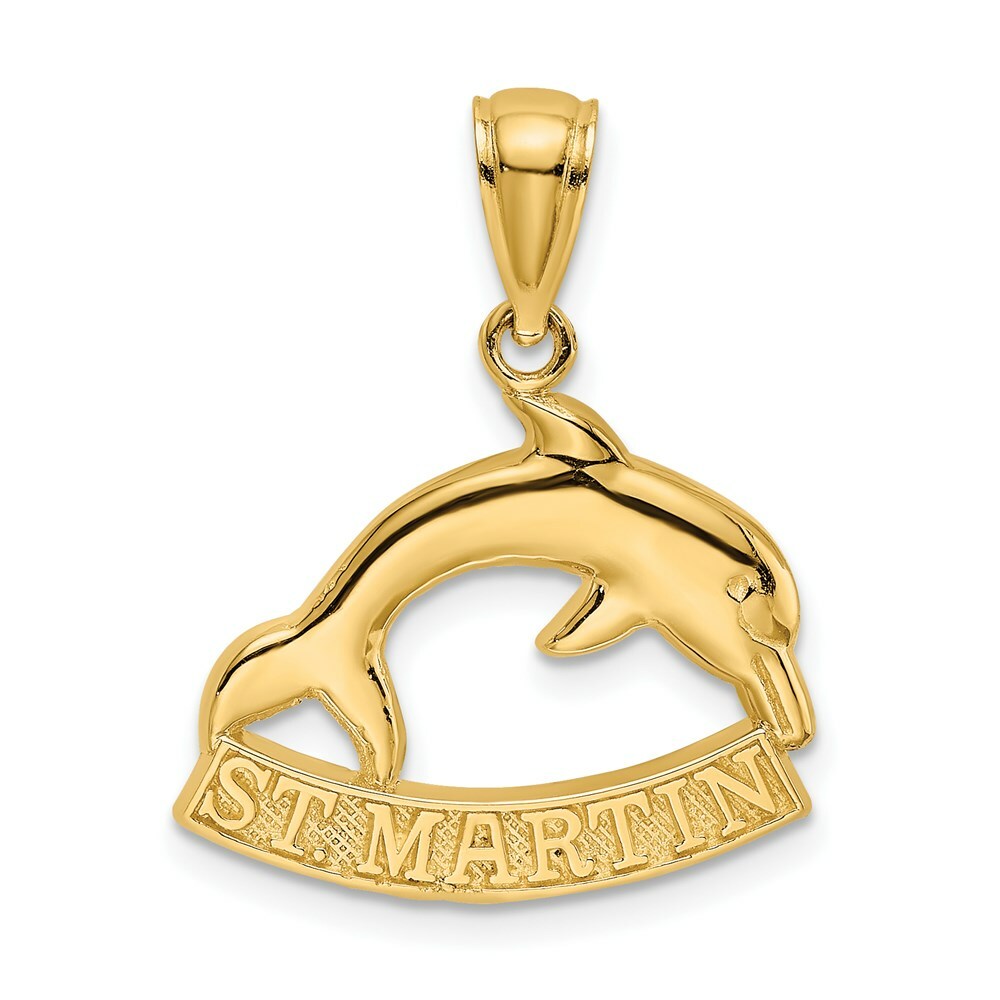 14K Yellow Gold 2-D ST. MARTIN Under Dolphin Charm Pendant