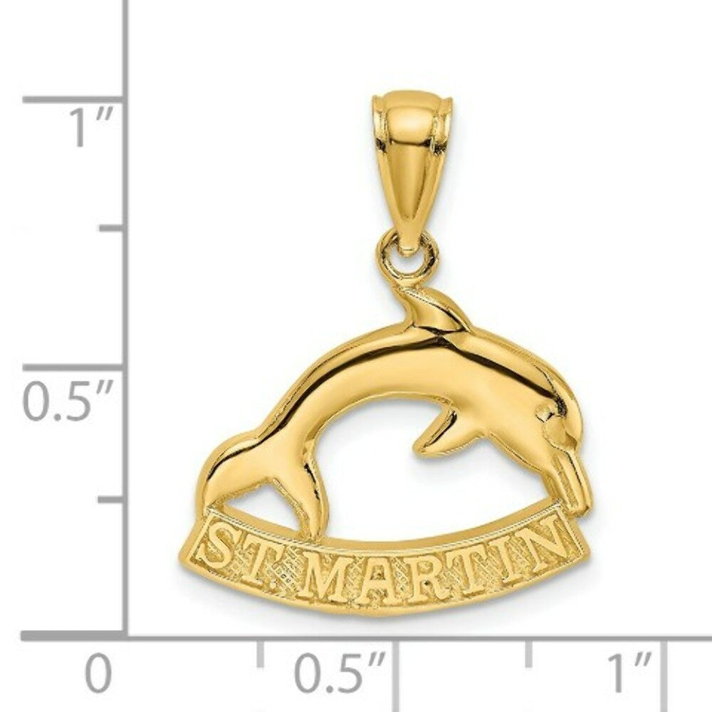 14K Yellow Gold 2-D ST. MARTIN Under Dolphin Charm Pendant