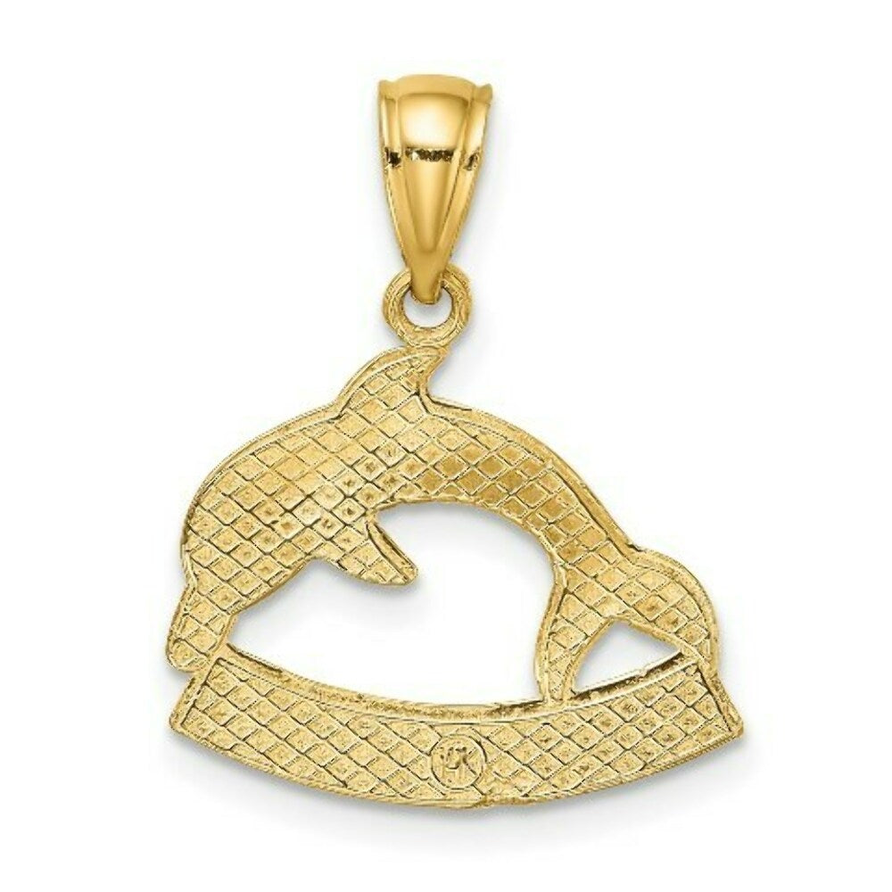 14K Yellow Gold 2-D ST. MARTIN Under Dolphin Charm Pendant
