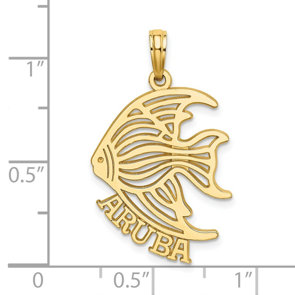 14K Yellow Gold Polished and Cut-Out ARUBA Under Angelfish Charm Pendant