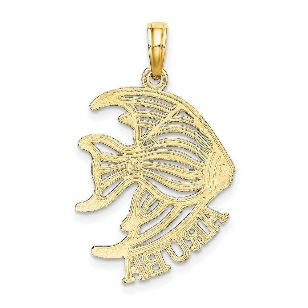 14K Yellow Gold Polished and Cut-Out ARUBA Under Angelfish Charm Pendant
