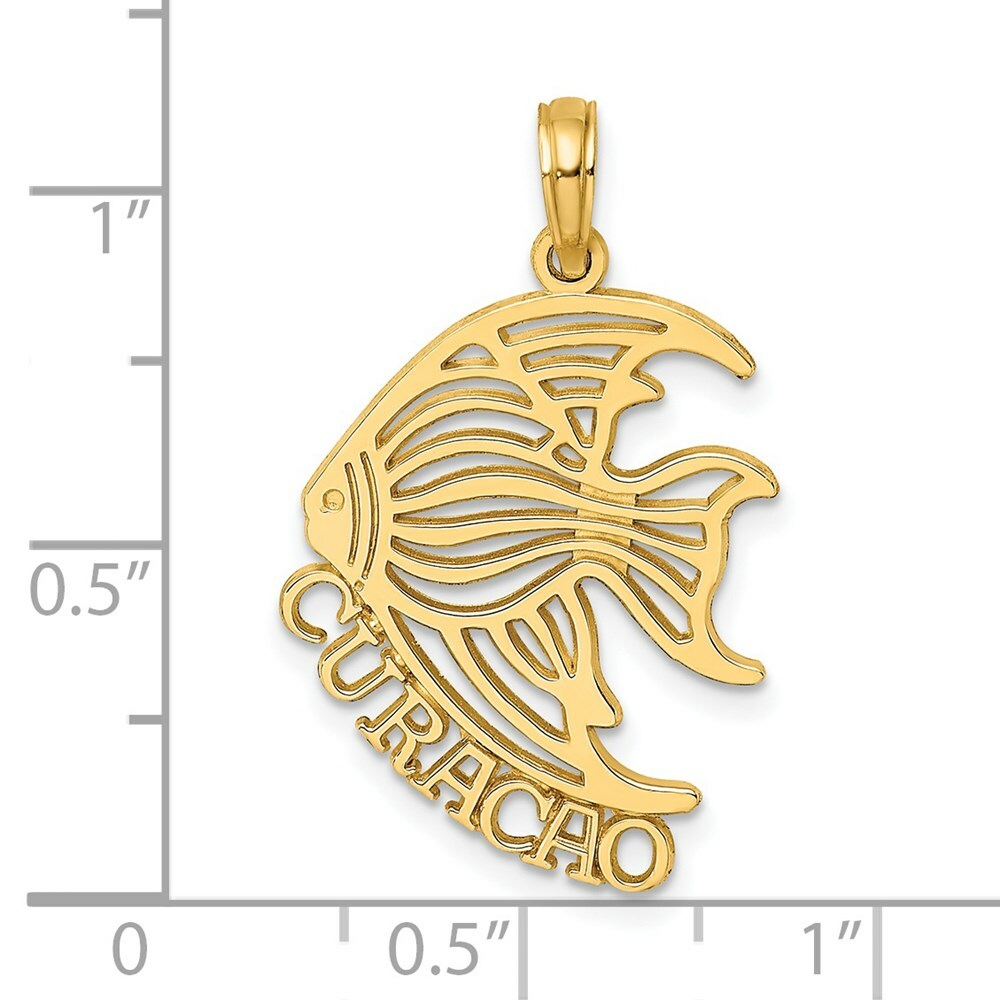 14K Yellow Gold Polished CURACAO Under Angelfish Charm Pendant
