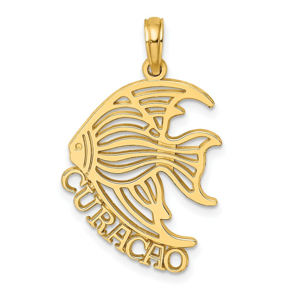 14K Yellow Gold Polished CURACAO Under Angelfish Charm Pendant