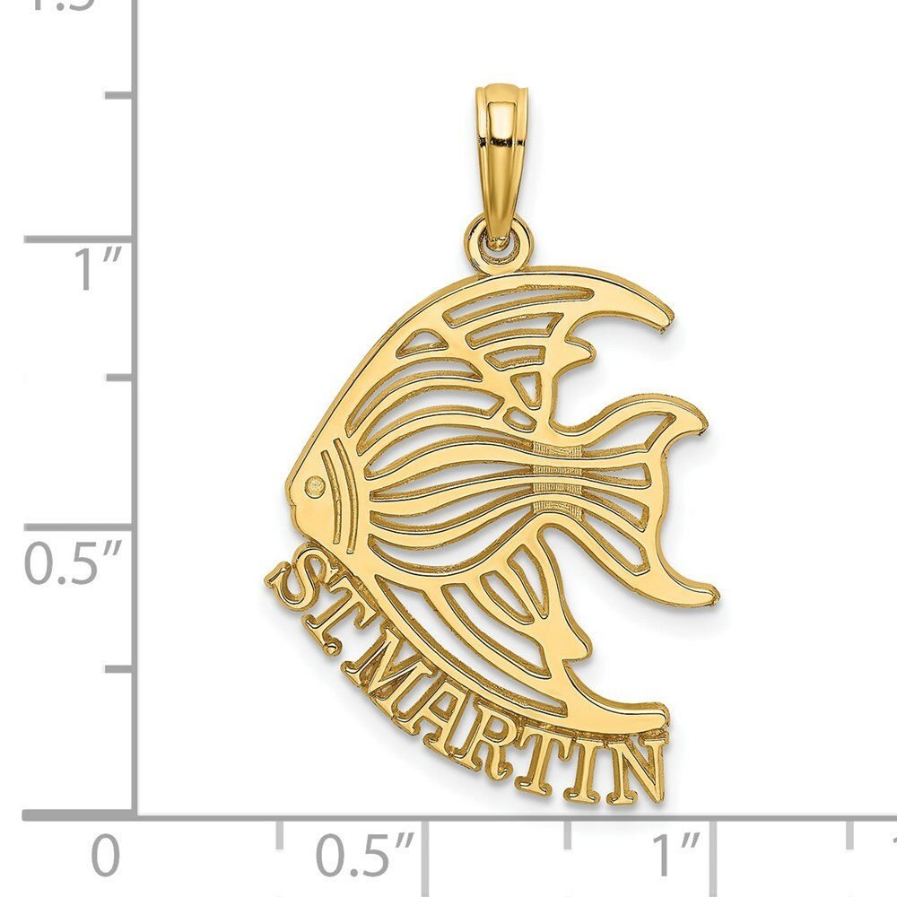 14K Yellow Gold Polished ST. MARTIN Under Angelfish Charm Pendant