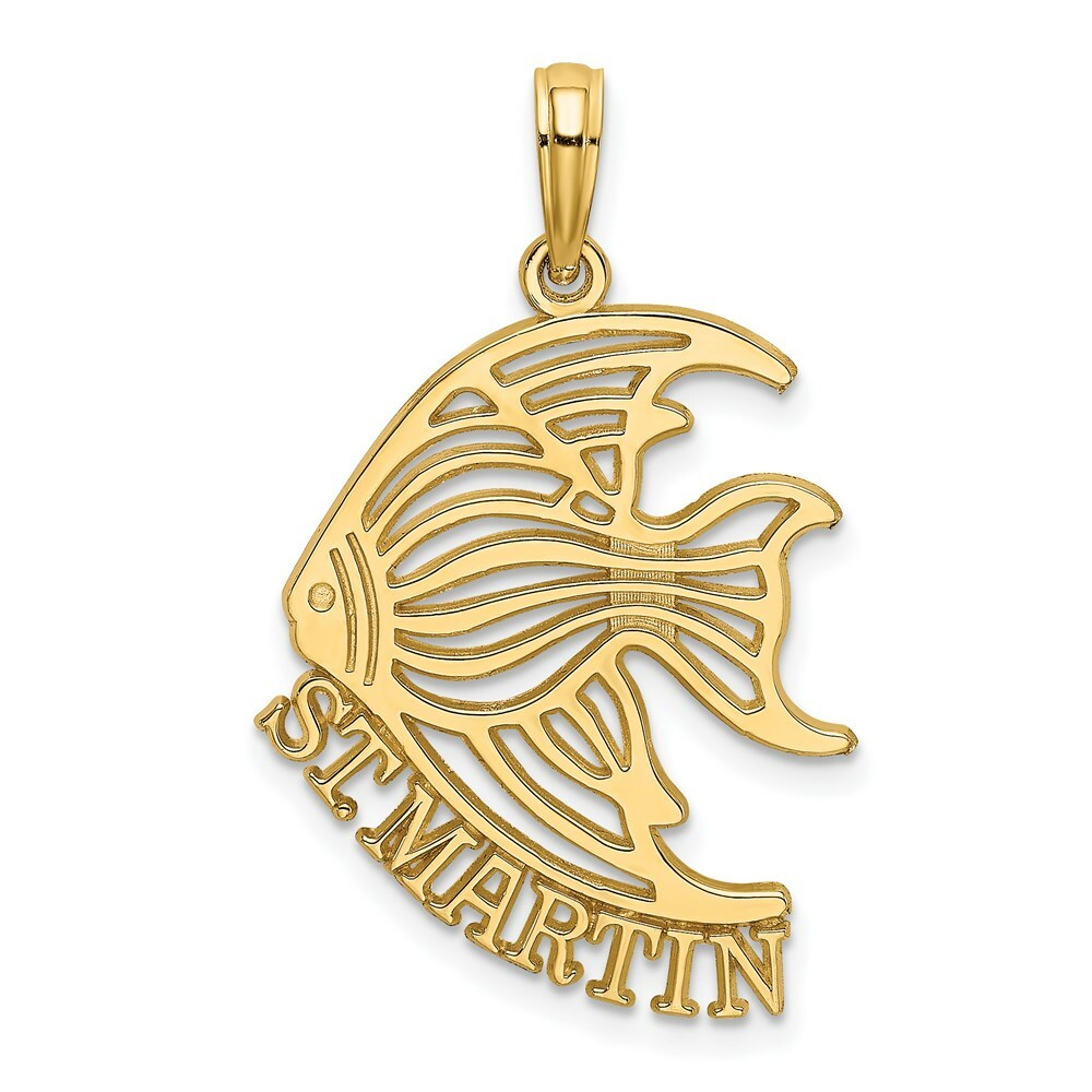 14K Yellow Gold Polished ST. MARTIN Under Angelfish Charm Pendant
