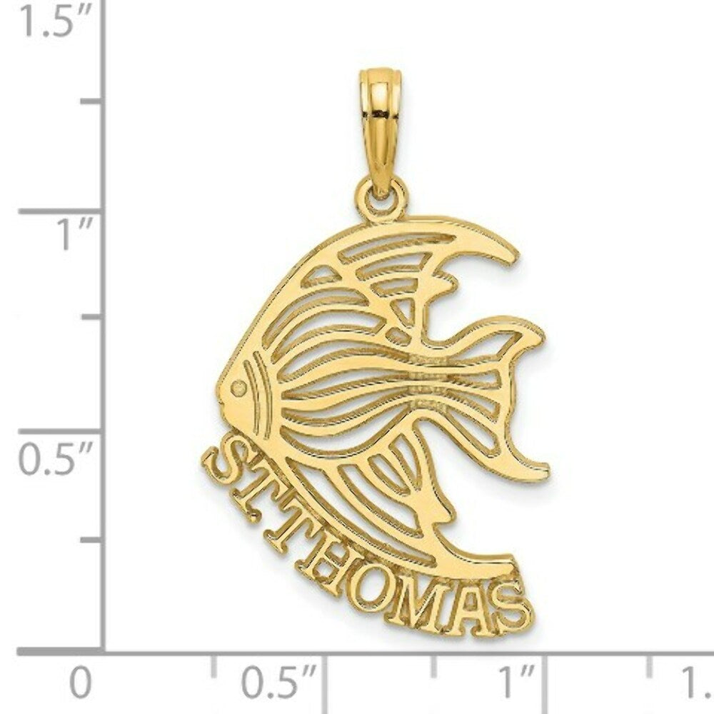 14K Yellow Gold Polished ST. THOMAS Under Angelfish Charm Pendant