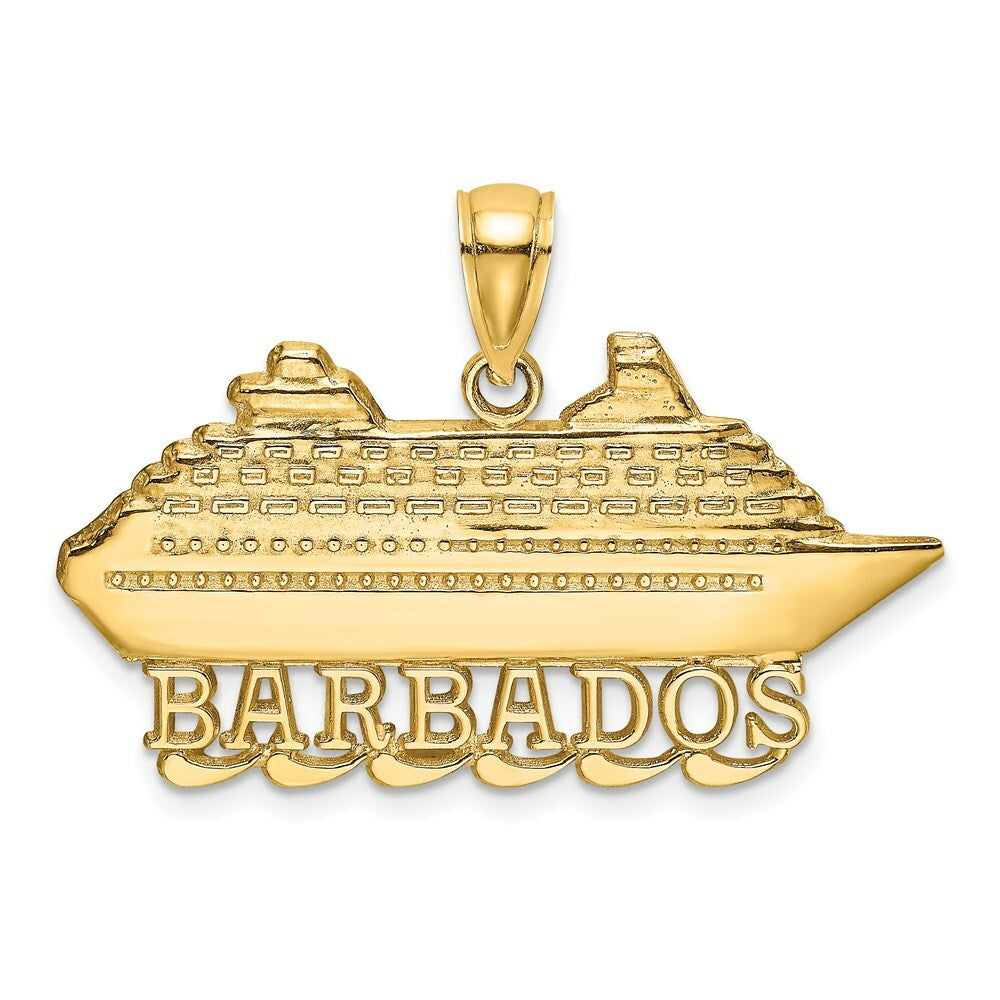 14K Yellow Gold Polished and 2-D BARBADOS Cruise Ship Charm Pendant