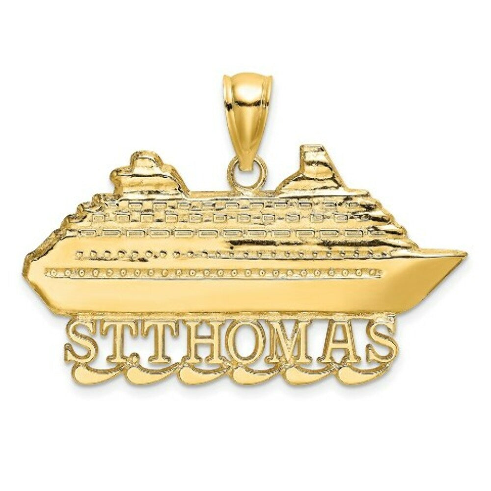 14K Yellow Gold 2-D St. THomas Cruise Ship Charm Pendant