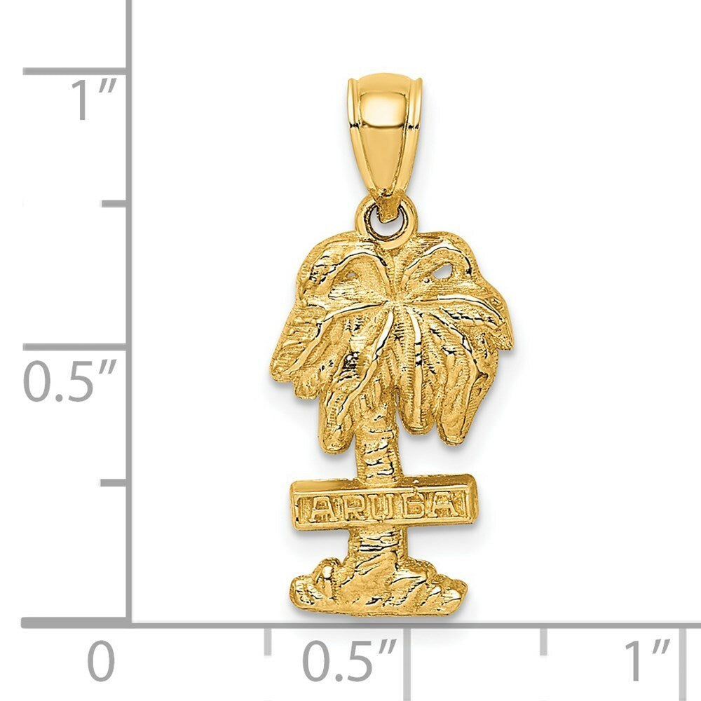 14K Yellow Gold Aruba On Palm Tree 2-D