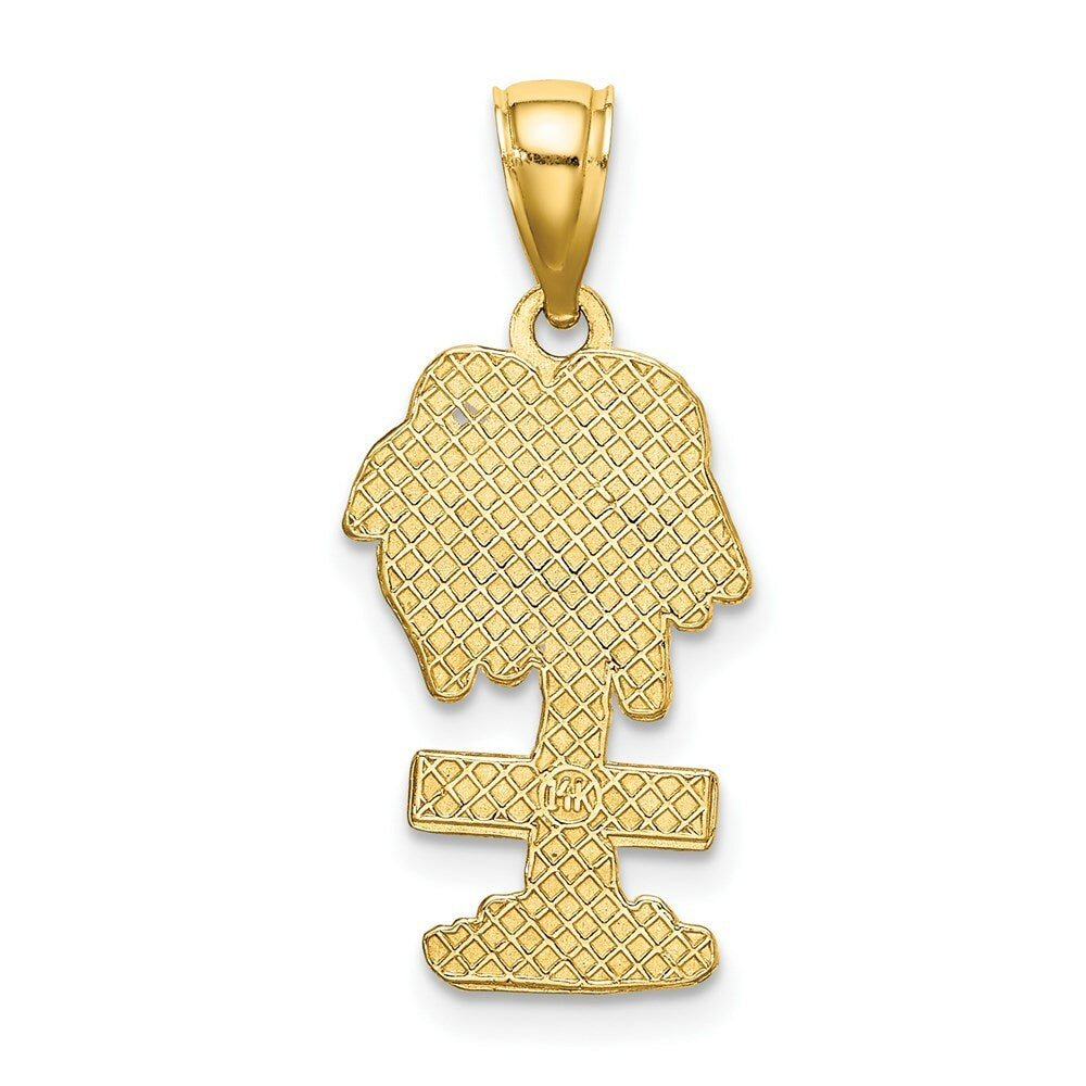 14K Yellow Gold 2-D CURACAO On Palm Tree Charm Pendant