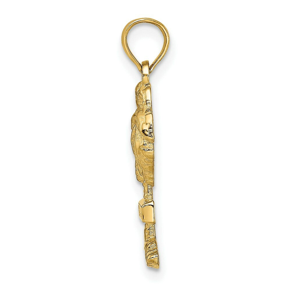 14K Yellow Gold 2-D St. Martin On Palm Tree Charm Pendant
