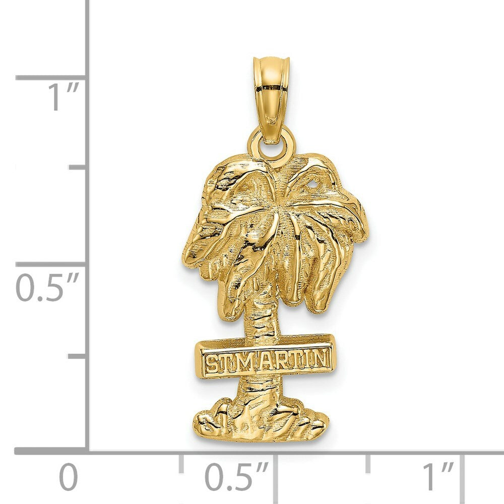 14K Yellow Gold 2-D St. Martin On Palm Tree Charm Pendant