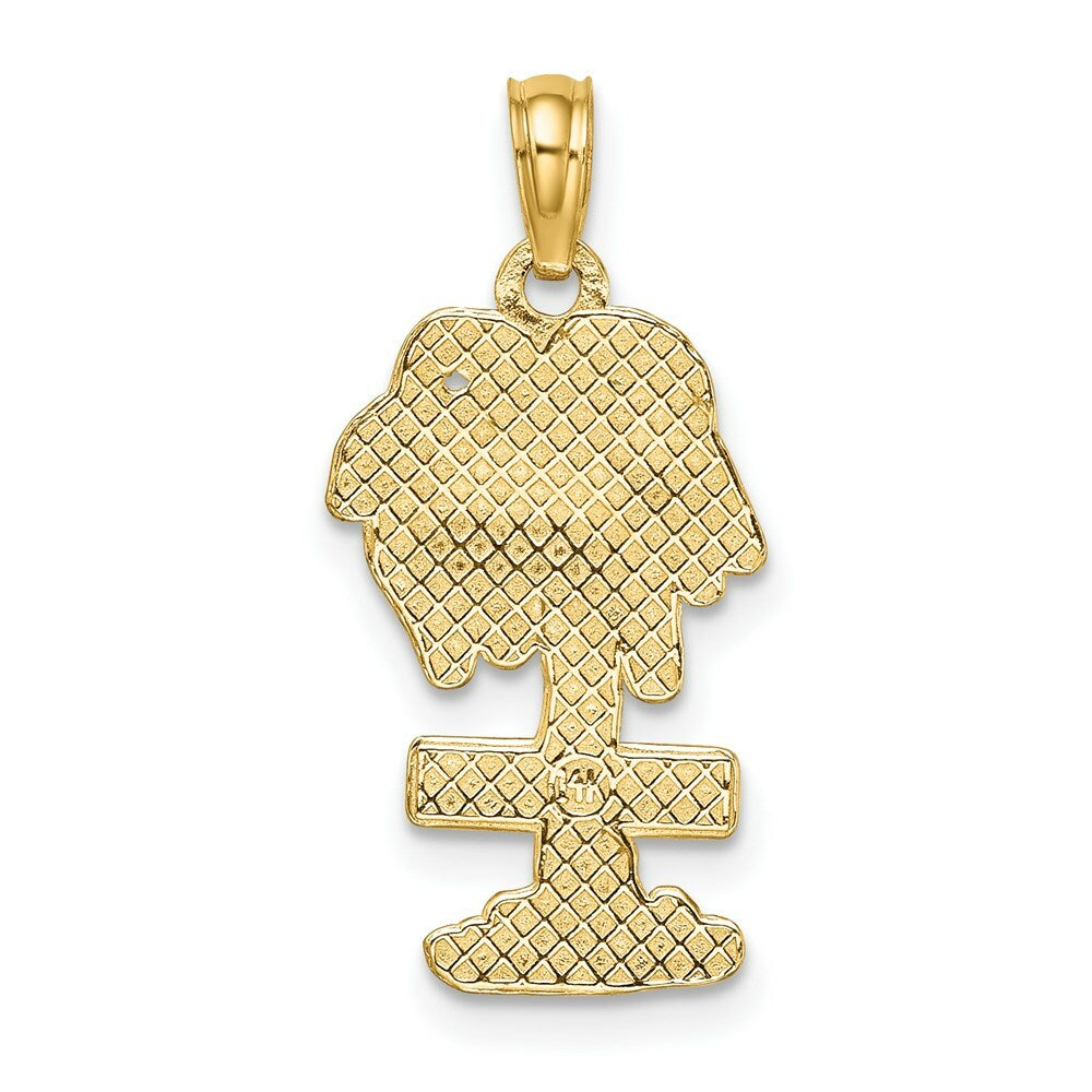 14K Yellow Gold 2-D St. Martin On Palm Tree Charm Pendant