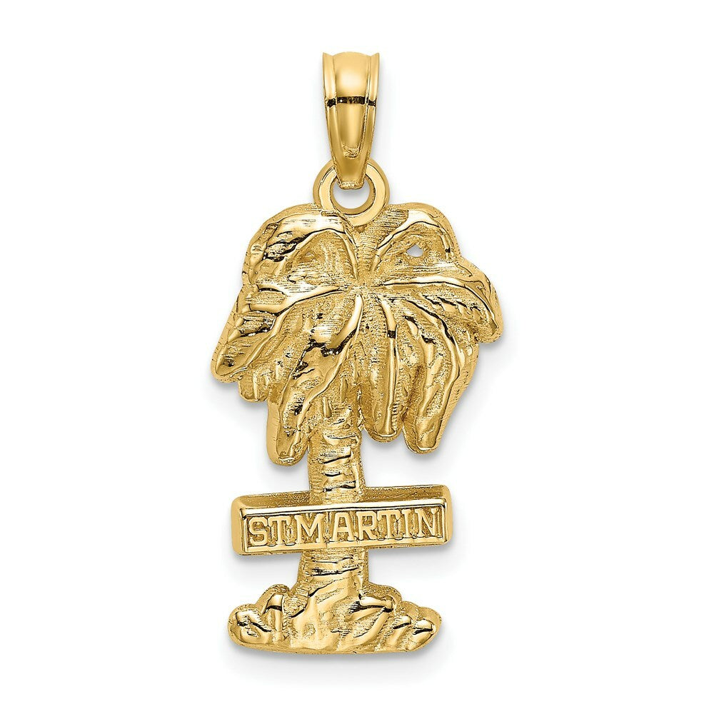 14K Yellow Gold 2-D St. Martin On Palm Tree Charm Pendant