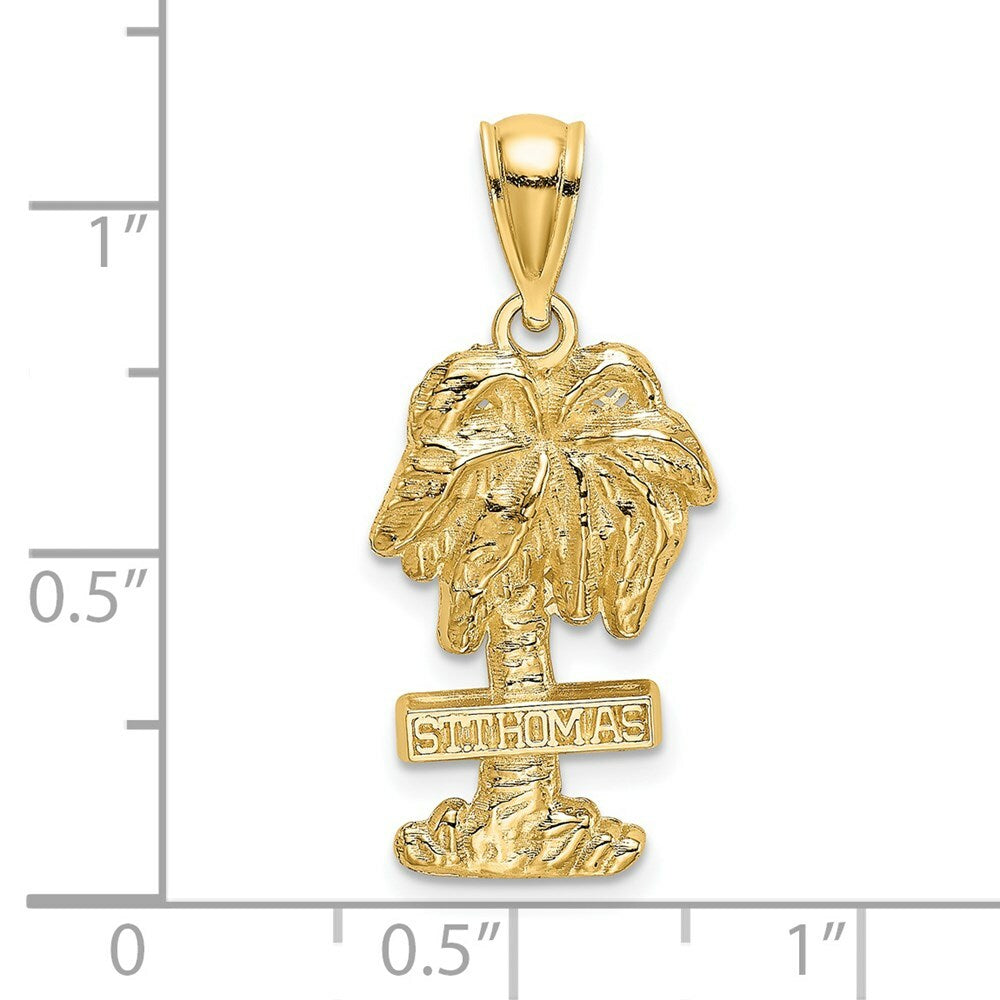 14K Yellow Gold 2-D St. Thomas On Palm Tree Charm Pendant